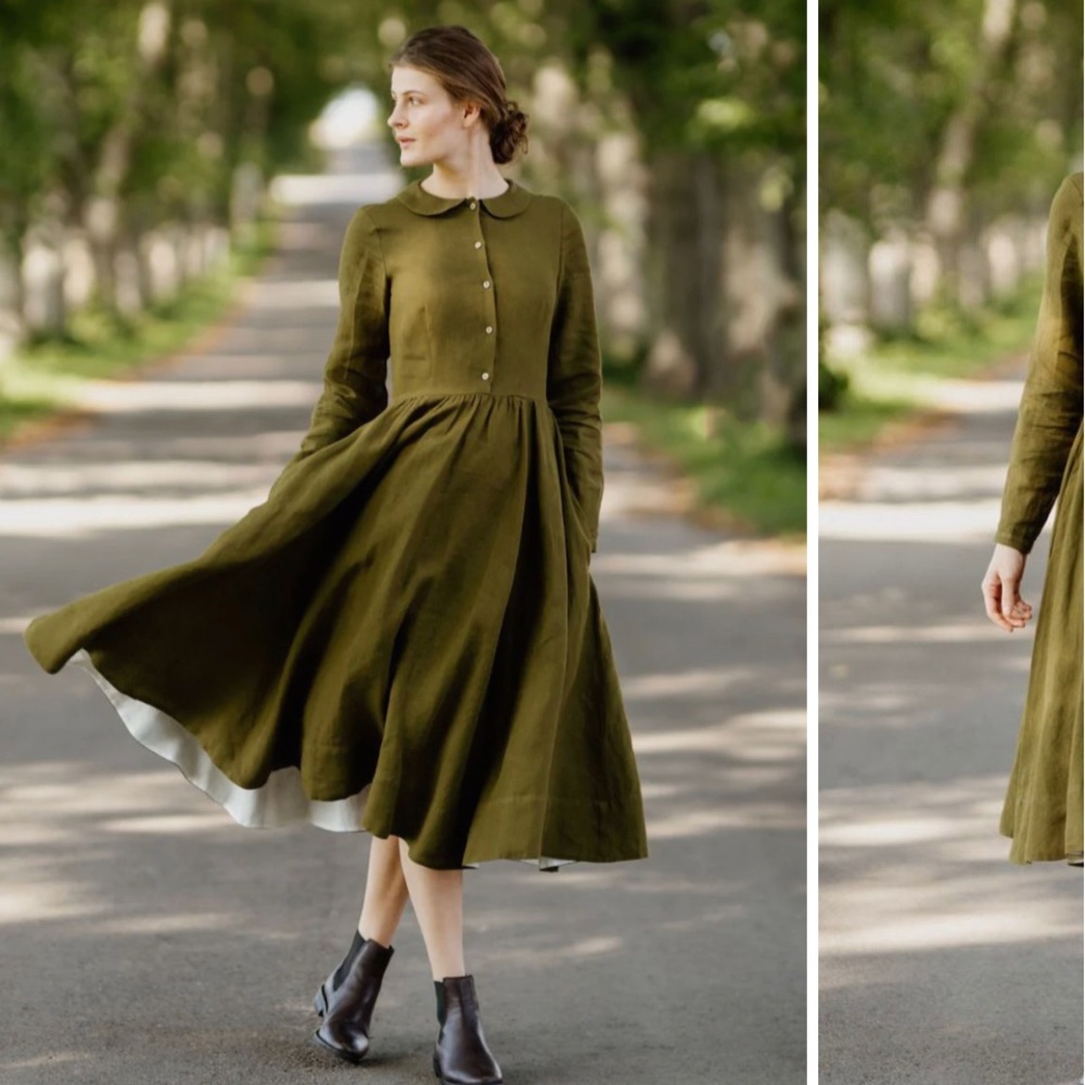 Son de Flor Olive Green Long Sleeve Midi Dress